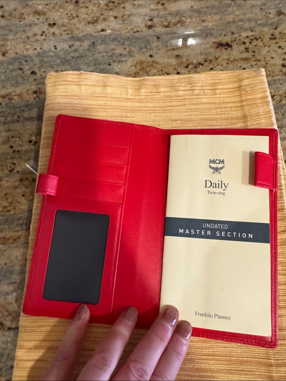 MCM Bright Red Textured Leather Agenda /Wallet. Gold Plaque (New Korean)NWOT - Picture 2 of 6